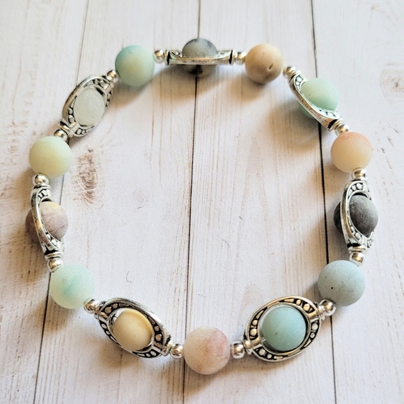 Silver Frame/ Amazonite Gemstone Bracelet - Picture 2 of 3